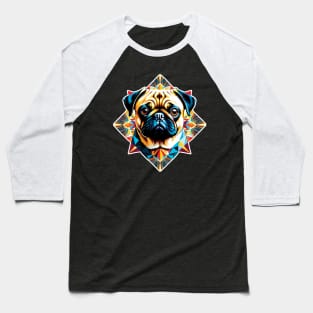 Colorful Geometric Pug Baseball T-Shirt